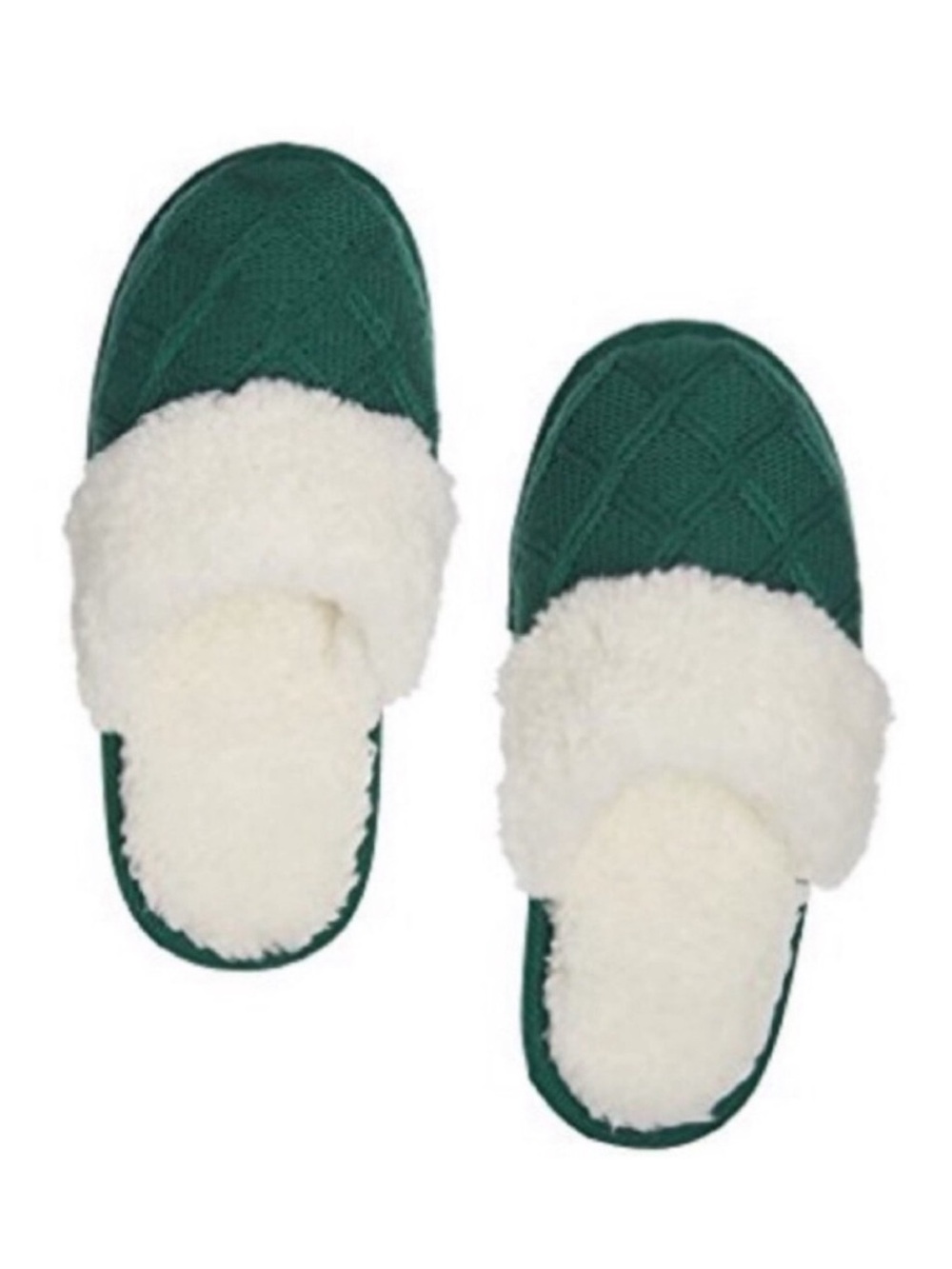 Victoria's Secret Diamond Knit Slide-On Slippers with Plush Faux Sherpa Lining